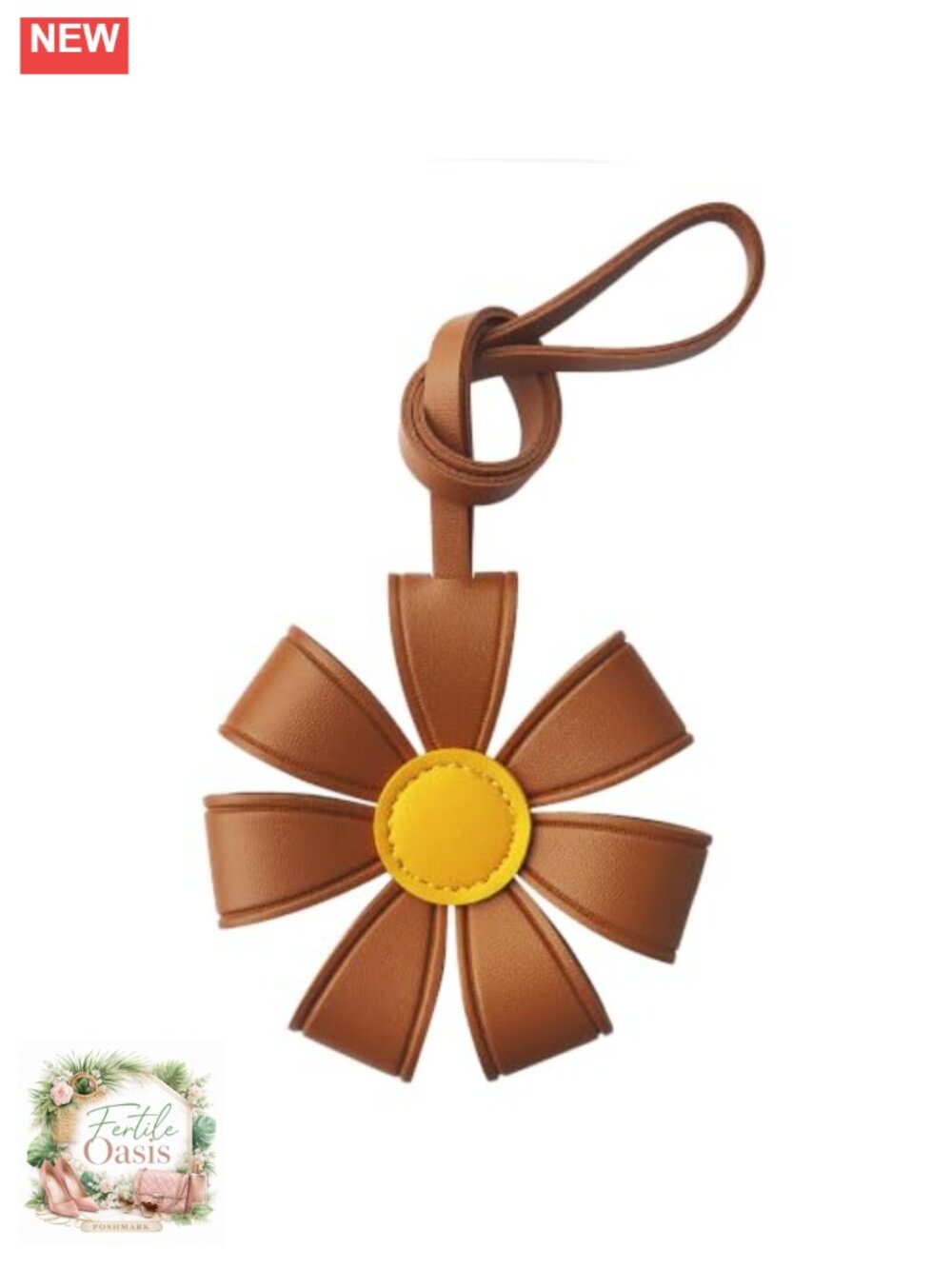 Faux Leather Daisy Bag Charm Flower Pendant Tote Handbag Keychain Accessory